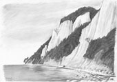 : Pencil drawing: Chalk cliffs on the coast of Ruegen