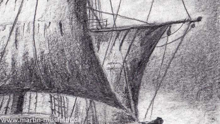 Realistic pencil sketch of a pirate ship at sea on Craiyon